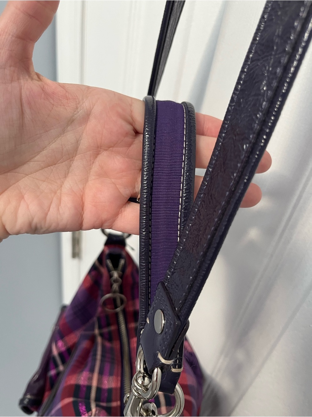 Coach Poppy Tartan Plaid Crossbody Hobo Purple Hangtags #16120 Silver Y2K - Picture 9 of 17